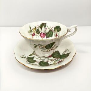 Vintage English Regency Tea Cup & Saucer Fuchsia Pattern Bone China England
